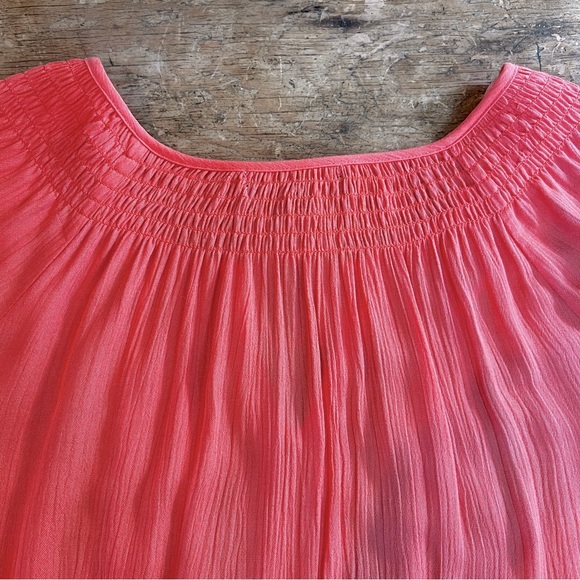 GNW Peasant Blouse Embroidered Boho Top Tassle Tie V neck Medium Tangerine - Picture 3 of 11